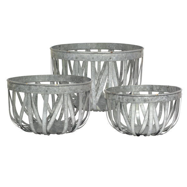 CKK Home Décor, LP Stonebriar Round Open Weave Galvanized Metal 3 Piece